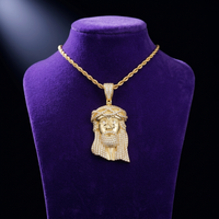 Moissanite Jesus Piece Pendant necklace in 18K gold on royal purple velvet — Showtime Gems
