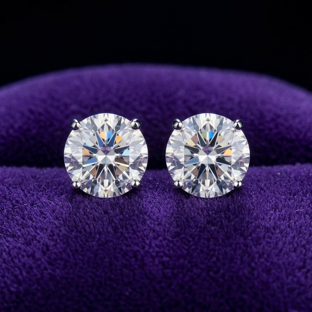 Moissanite Stud Earrings earrings on royal purple velvet — Showtime Gems