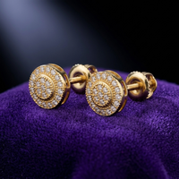 Moissanite Stud Earrings earrings in 18K gold on royal purple velvet — Showtime Gems