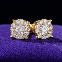 Moissanite Cluster Stud Earrings earrings in 18K gold on royal purple velvet — Showtime Gems
