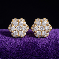 Moissanite Flower Cluster Stud Earrings earrings in 18K gold on royal purple velvet — Showtime Gems