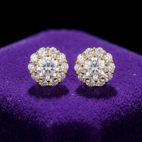 Moissanite Cluster Stud Earrings earrings in 18K gold on royal purple velvet — Showtime Gems