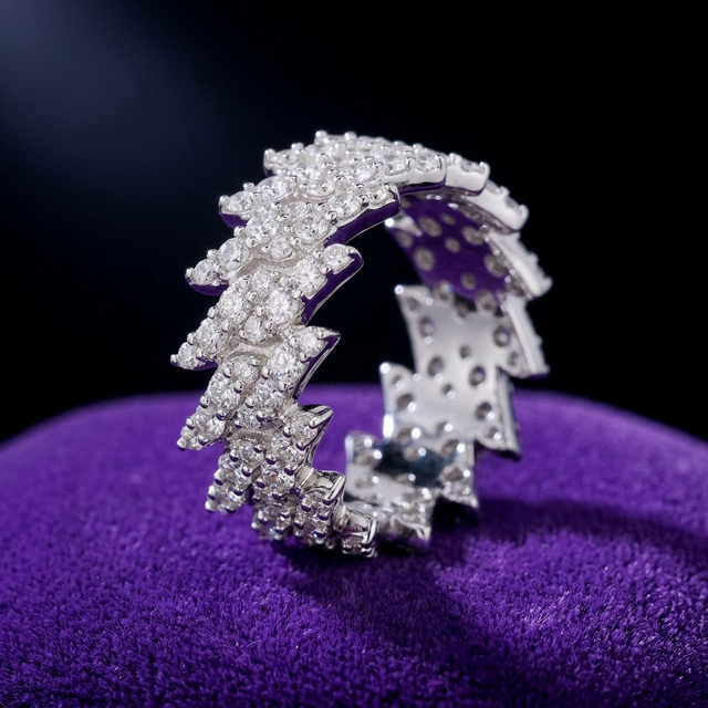 Moissanite Iced Ring ring on royal purple velvet — Showtime Gems