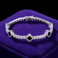 Moissanite Clover Tennis Bracelet bracelet on royal purple velvet — Showtime Gems