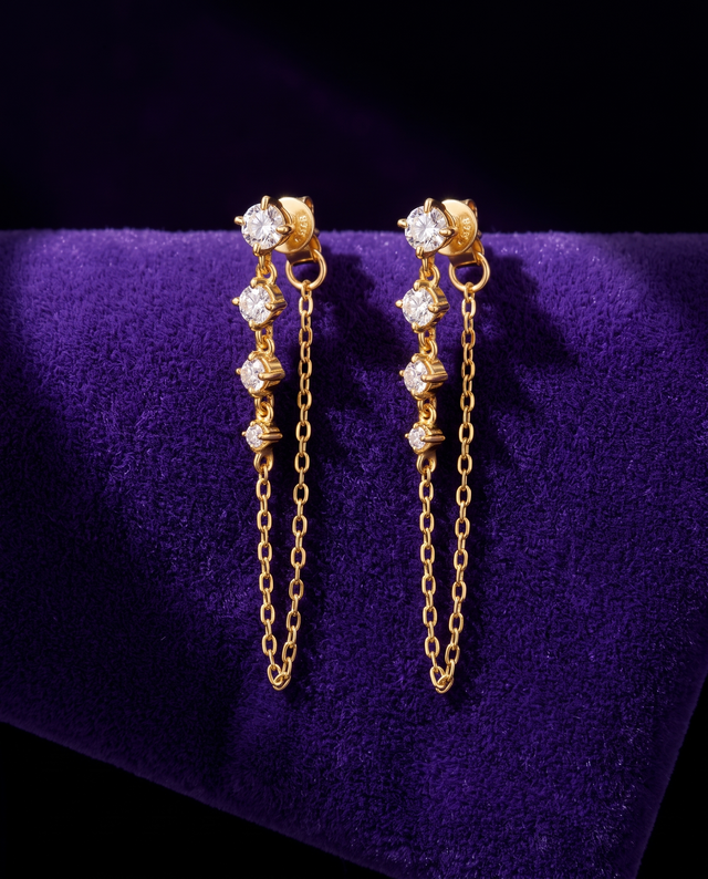 Moissanite Drop Earrings earrings on royal purple velvet — Showtime Gems