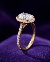 Oval-Cut Moissanite Engagement Ring ring on royal purple velvet — Showtime Gems