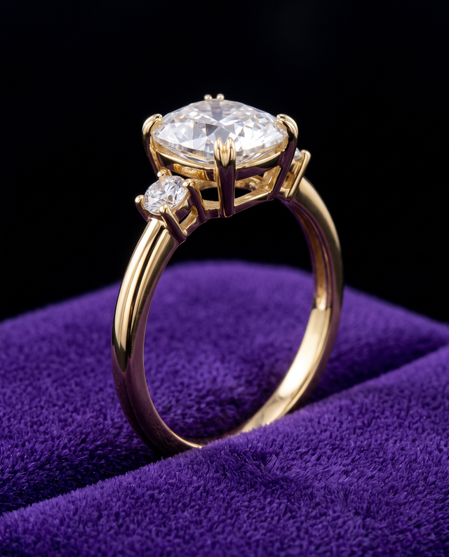 Cushion-Cut Moissanite Engagement Ring ring on royal purple velvet — Showtime Gems