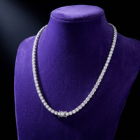 Moissanite tennis necklace 3-6.5mm D-VVS1 rhodium-plated 925 sterling silver on royal purple velvet
