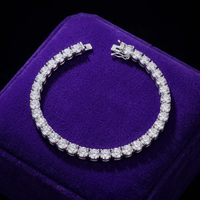 Moissanite Tennis Bracelet 4mm D-VVS1 rhodium-plated 925 sterling silver on royal purple velvet